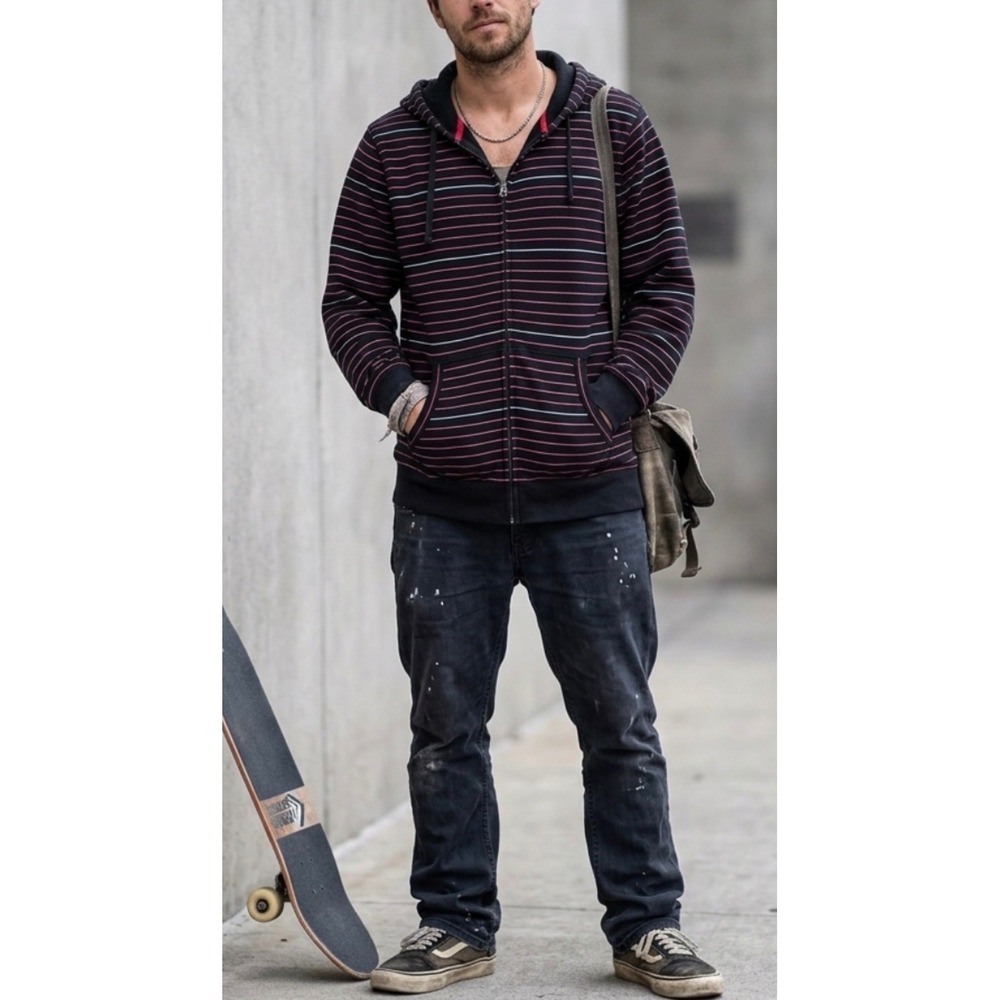 Matix Preserve Mens Full Zip Hoodie Striped Black Pink White Unisex XL Skater